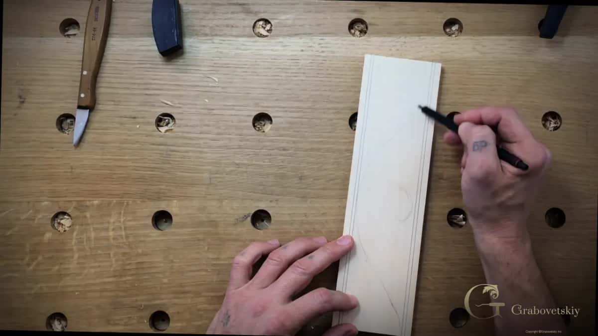 Pencil putting the first swirl on the wood