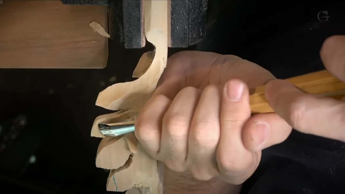 Gouge tucked under one leaf edge