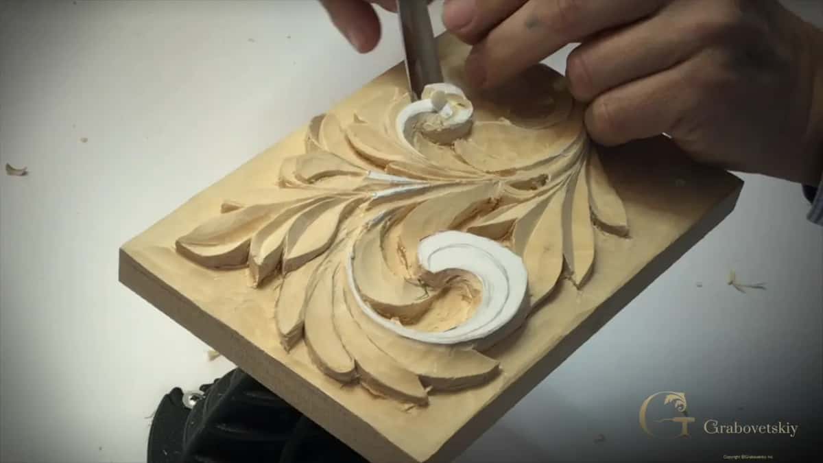 Gouge at the top curl, panel tilted