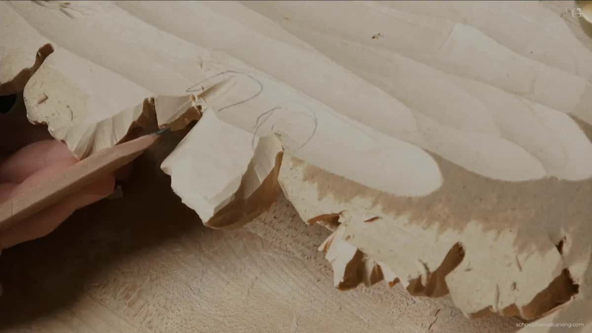 Flat blade entering at the ragged edge of the back, pencil loops drawn above it