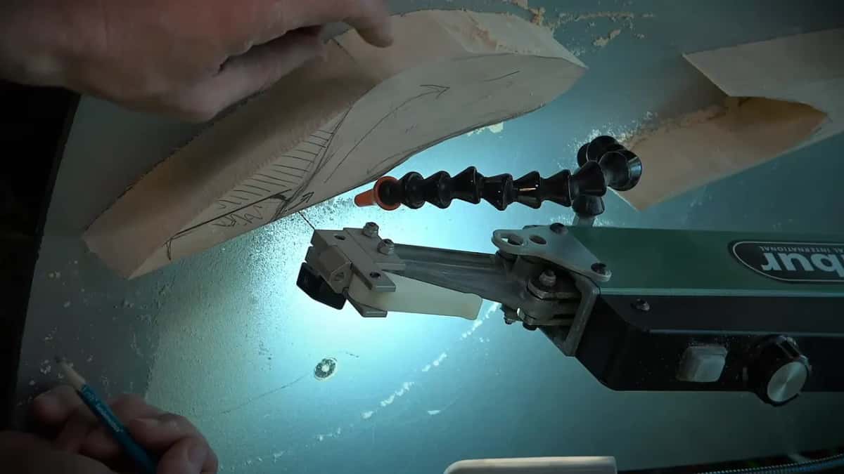 Stem piece fresh off the scroll saw, pencil lines still on its face